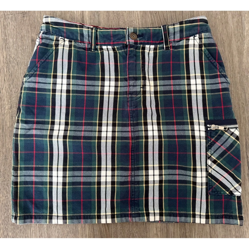 Tommy Hilfiger Jeans Plaid Cargo Mini Skirt Size 2 Y2K Preppy Tartan